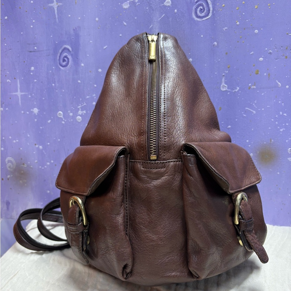 Boulder Ridge Genuine Brown Leather Convertible Backpack pockets buckles